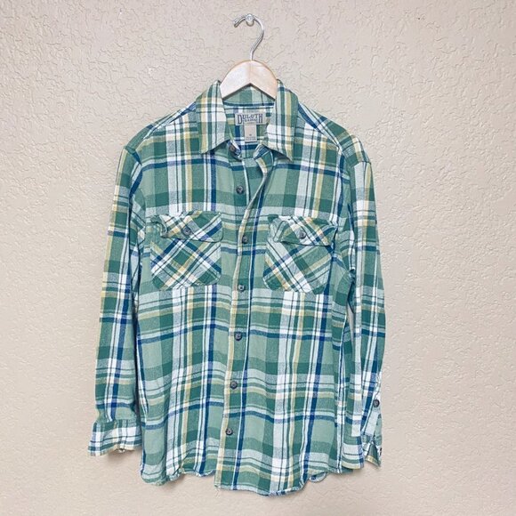 Duluth Trading Mens Shirt Size Medium Green Plaid Buttons Up Collared Top - Picture 4 of 7